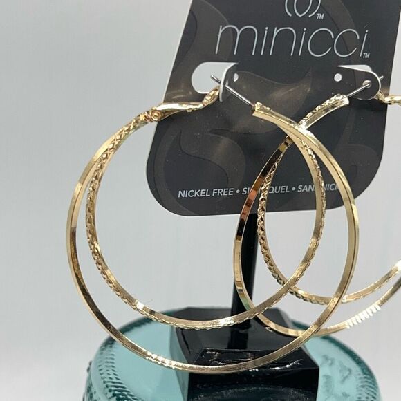 Minicci Gold Double Hoop Oversize  Earrings $16ea / 3 for $25 - Picture 2 of 6